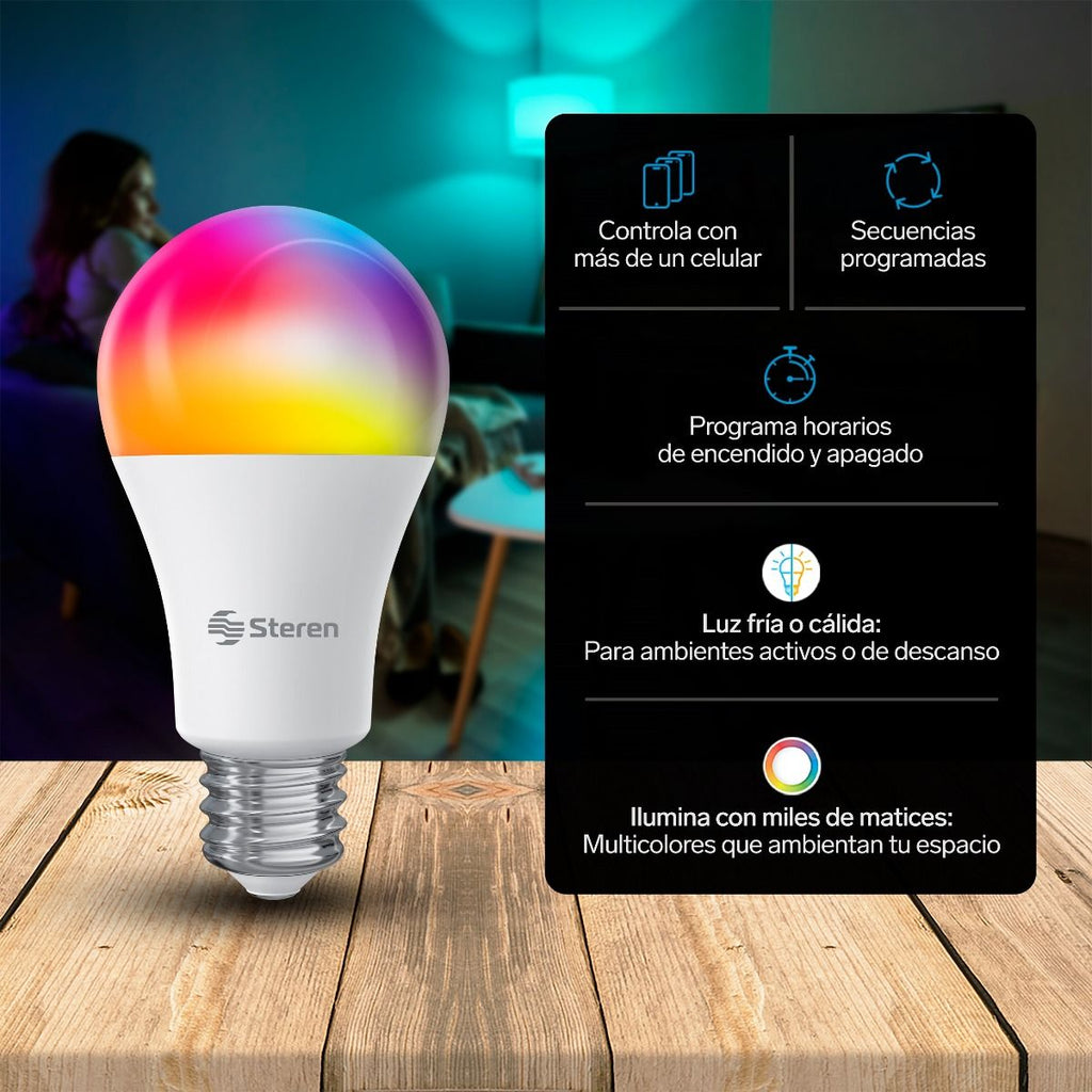 BOMBILLO LED Wi-Fi RGB+W MULTICOLOR DE 10W STEREN