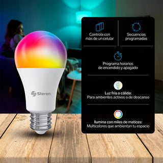 BOMBILLO LED Wi-Fi RGB+W MULTICOLOR DE 10W STEREN