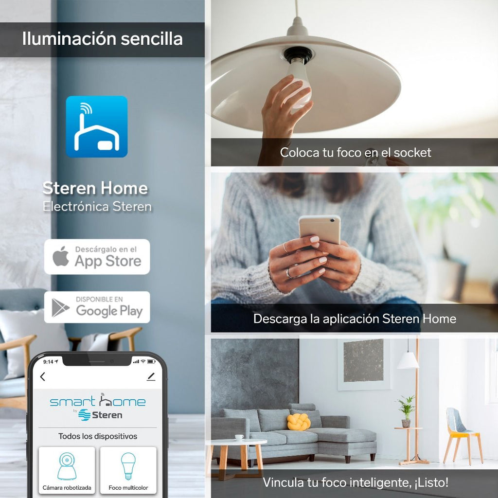 BOMBILLO LED Wi-Fi RGB+W MULTICOLOR DE 10W STEREN